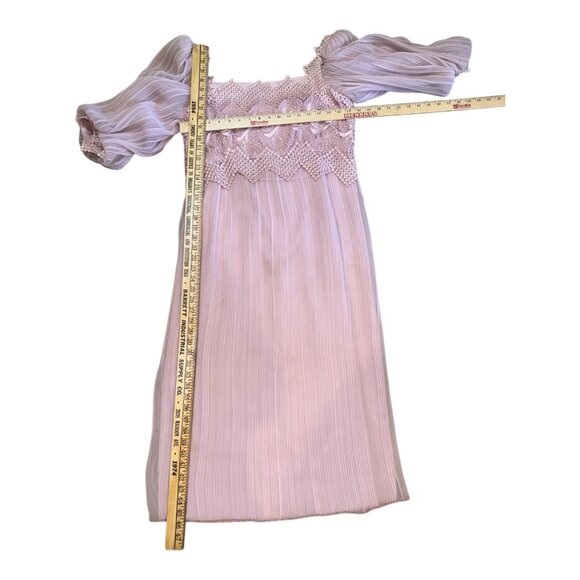 Miss Elliette Blush Pink Empire Waist Vintage Lace & Lined Pleated Dress Size 14 - Picture 12 of 12